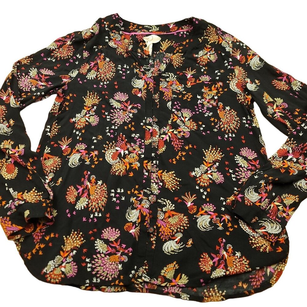 Anthropologie 28 of 52 Conversations Womens 6 Shirt Floral Birds Button Boho